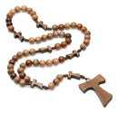 Terço Católico Madeira Imbuia Tau Franciscano Contas 8mm 37cm