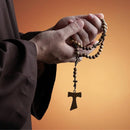 Terço Católico Madeira Imbuia Tau Franciscano Contas 8mm 37cm